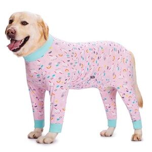 Cozy Pink Rainbow Print Dog Pajamas with Aqua Trim